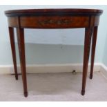 A late Regency figures satinwood ebony string inlaid and crossbanded mahogany demi-lune card table,