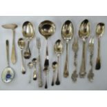 Small silver flatware: to include a child's spoon with a painted enamel bowl;