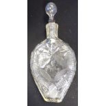 A late 18th/early 19thC crystal dressing table decanter of flattened ovoid form with a narrow neck