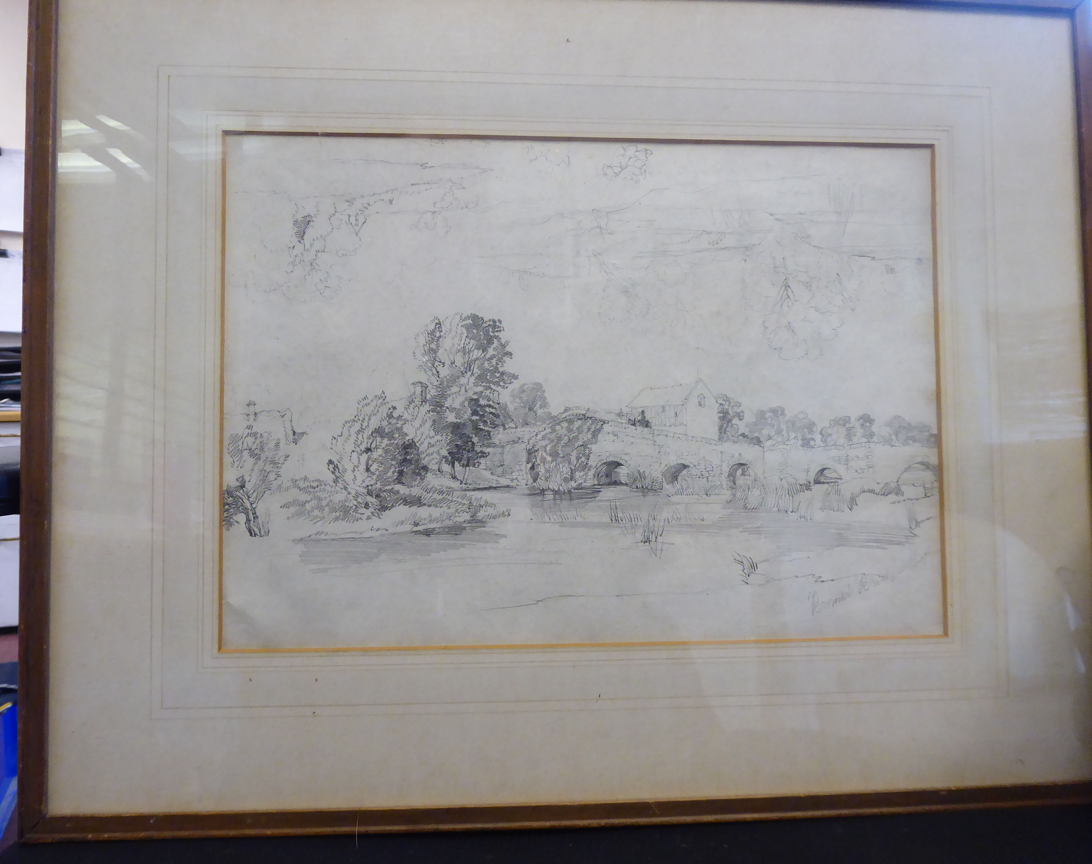 Attributed to James Duffield Hardy - 'Barnet Bridge' pencil studies 9'' x 13'' framed - Image 2 of 4