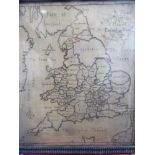 A George III embroidered linen 'Map of England and Wales' the work of one Ruth Parlett and dated