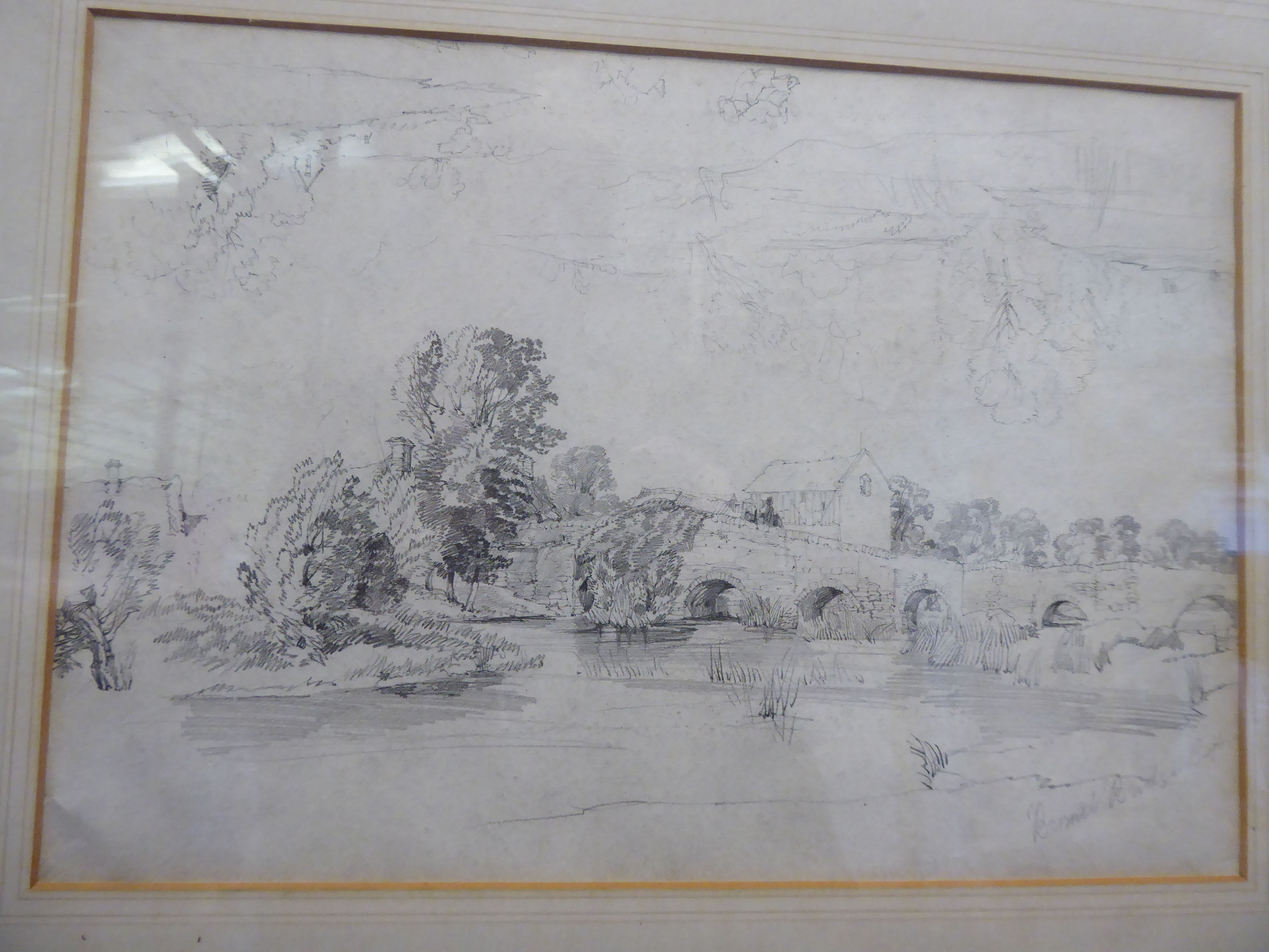 Attributed to James Duffield Hardy - 'Barnet Bridge' pencil studies 9'' x 13'' framed - Image 4 of 4