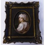 A late 19thC Continental painted porcelain oval plaque, a head and shoulders portrait,