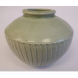 A David Leach celadon coloured glazed studio pottery vase of shouldered,