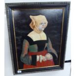 In the manner of Albrecht Altdorfer - a portrait of a lady oil on board 17'' x 23.