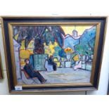 In the manner of Samuel John Peploe - an abstract with figures in a garden oil on board 12'' x