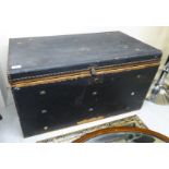 An early 20thC stud upholstered fabric covered trunk 17''h 34''w;