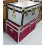 Two similar stud and brass bound trunks 20''h 34''w & 15''h 32''w BSR