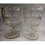 A pair of 19thC cut glass goblet vases,