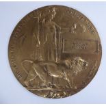 A Great War cast bronze Memorial Plaque,