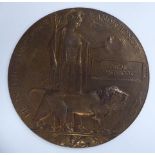 A Great War cast bronze Memorial Plaque in the name of 26868 Sergeant Oscar Westbrook of The