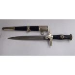 A German Air Raid Precautions dagger, the handle with a swastika on the black fabric covered grip,