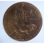 A Great War cast bronze Memorial Plaque,