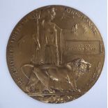 A Great War cast bronze Memorial Plaque,