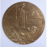 A Great War cast bronze Memorial Plaque,