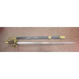 A Napoleonic sword with a wire bound handgrip and basket hilt,