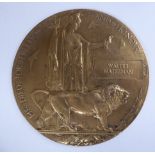 A Great War cast bronze Memorial Plaque,