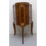 An early 20thC French kingwood veneered vanity table of pear shaped outline with satinwood string