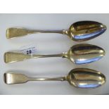 A pair and one matched early 19thC silver fiddle pattern tablespoon mixed marks 11