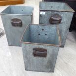 A graduated set of three galvanised steel rubbish bins/buckets largest 15.