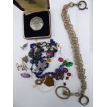 A mixed lot: to include a white metal and lapis lazuli bead rosary CS