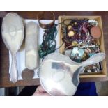 A mixed lot: to include a three piece silver backed dressing table set, viz.