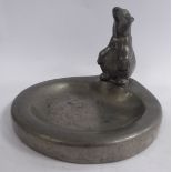 An early 20thC Danish spot-hammered and cast pewter ashtray,