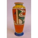 A Clarice Cliff Fantastique pottery vase of slender baluster form,