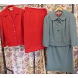 A mid 1950s 'The Knitwear House, Huppert Ltd' two piece, pillar box red, single breasted suit,