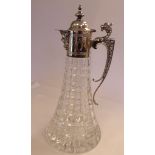 A Victorian style crystal claret jug of tapered form with concentrically square cut ornament,