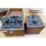 Two similar original mahogany cased crystal sets,