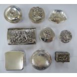 Small silver and white metal trinket boxes of various form CS