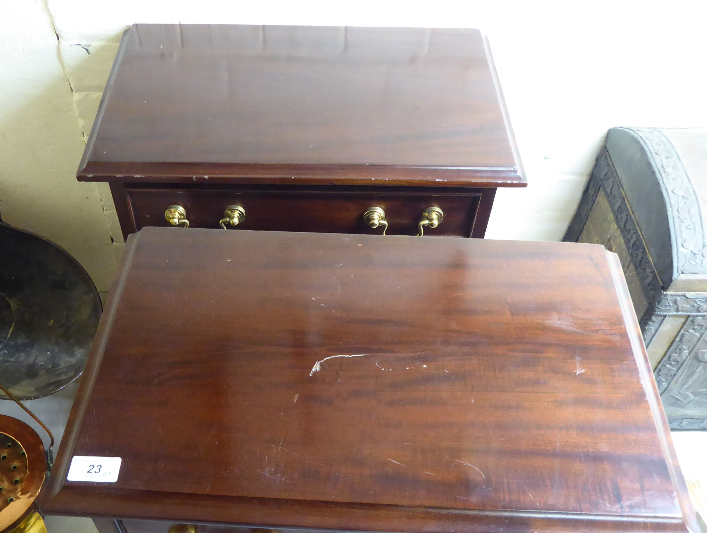 A pair of modern mahogany four drawer beside chests with brass bail handles, - Image 2 of 2