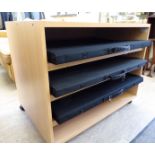 A Crossbrook Ltd beech finished folio case chest with four open shelves,