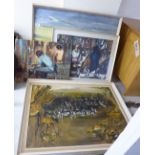 Six various 20thC African themed pictures mixed media: to include abstract and landscapes largest