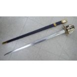 A reproduction of a 19thC basket hilt sword with a 33''L straight blade S