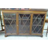 An early 20thC mahogany bookcase, the height adjustable shelved interior enclosed by three in-line,