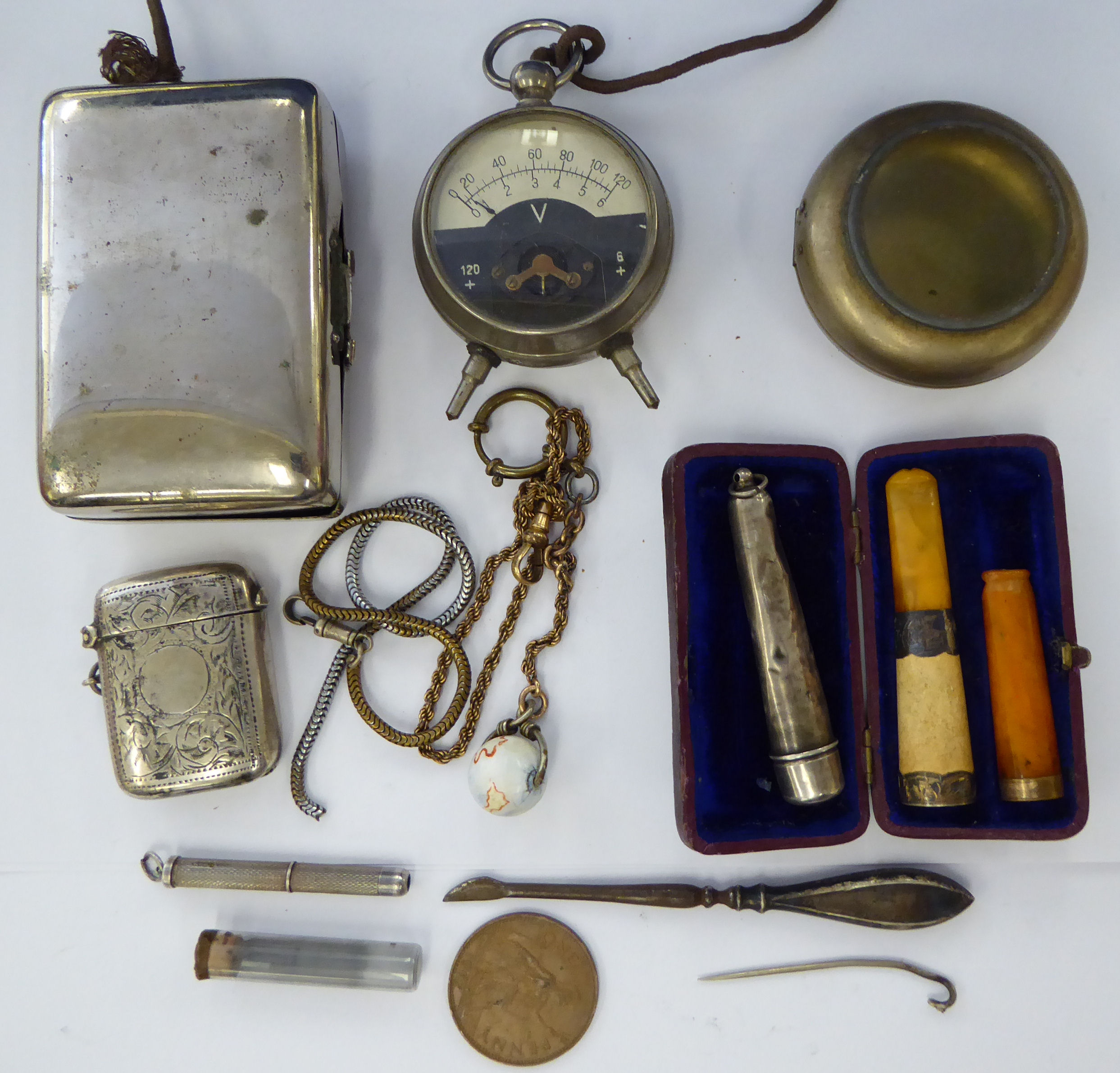 A mixed lot: to include an early/mid 20thC volt meter CS