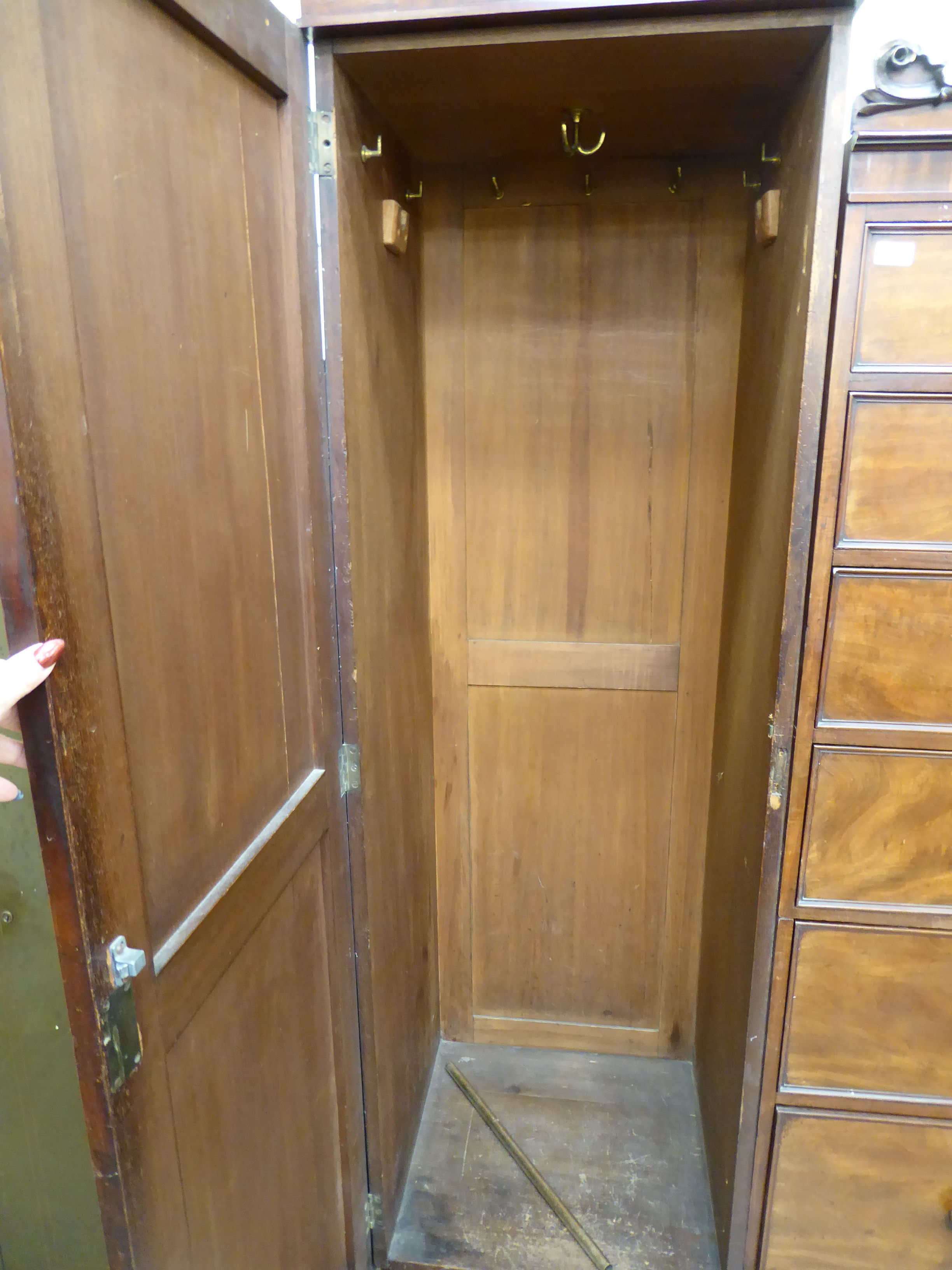 A late Victorian/Edwardian nine section triple wardrobe with a central back of two short/five long - Image 2 of 4