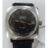 A Glashutte Spezimatic stainless steel cased wristwatch with a black Arabic dial,