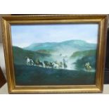 20thC British School - 'A Roundup' horses in a landscape oil on canvas bears initials TS 11.