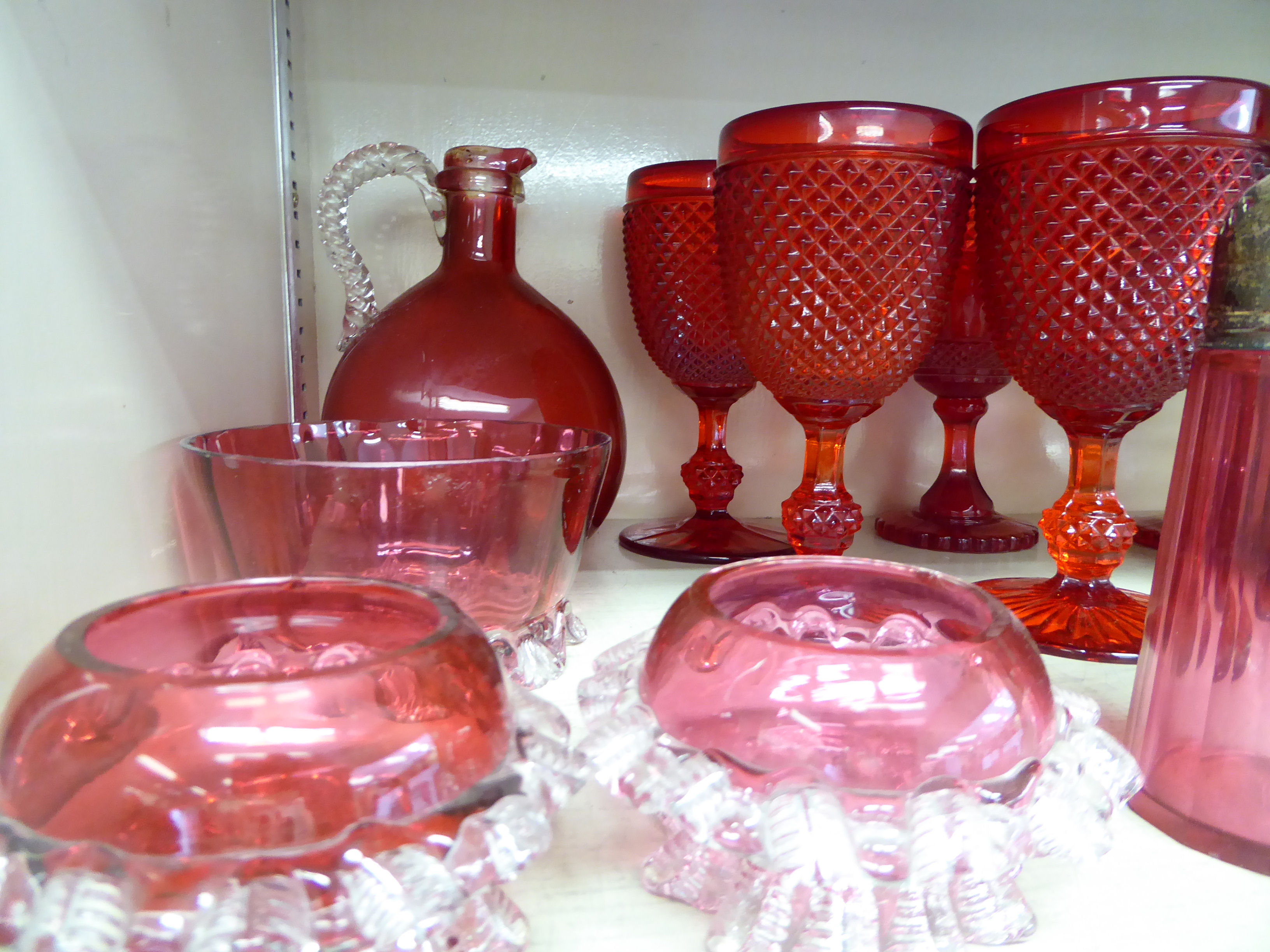 Glassware: to include a late Victorian cranberry wine carafe OS10 - Image 3 of 3