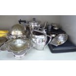 Metalware: to include a late Victorian silver plated three piece tea set comprising a teapot,