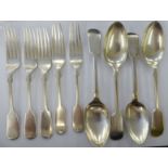 Silver fiddle pattern flatware: to include dessert spoons mixed marks 11