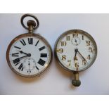 Two similar early 20thC nickel plated cased 'giant' pocket watches,