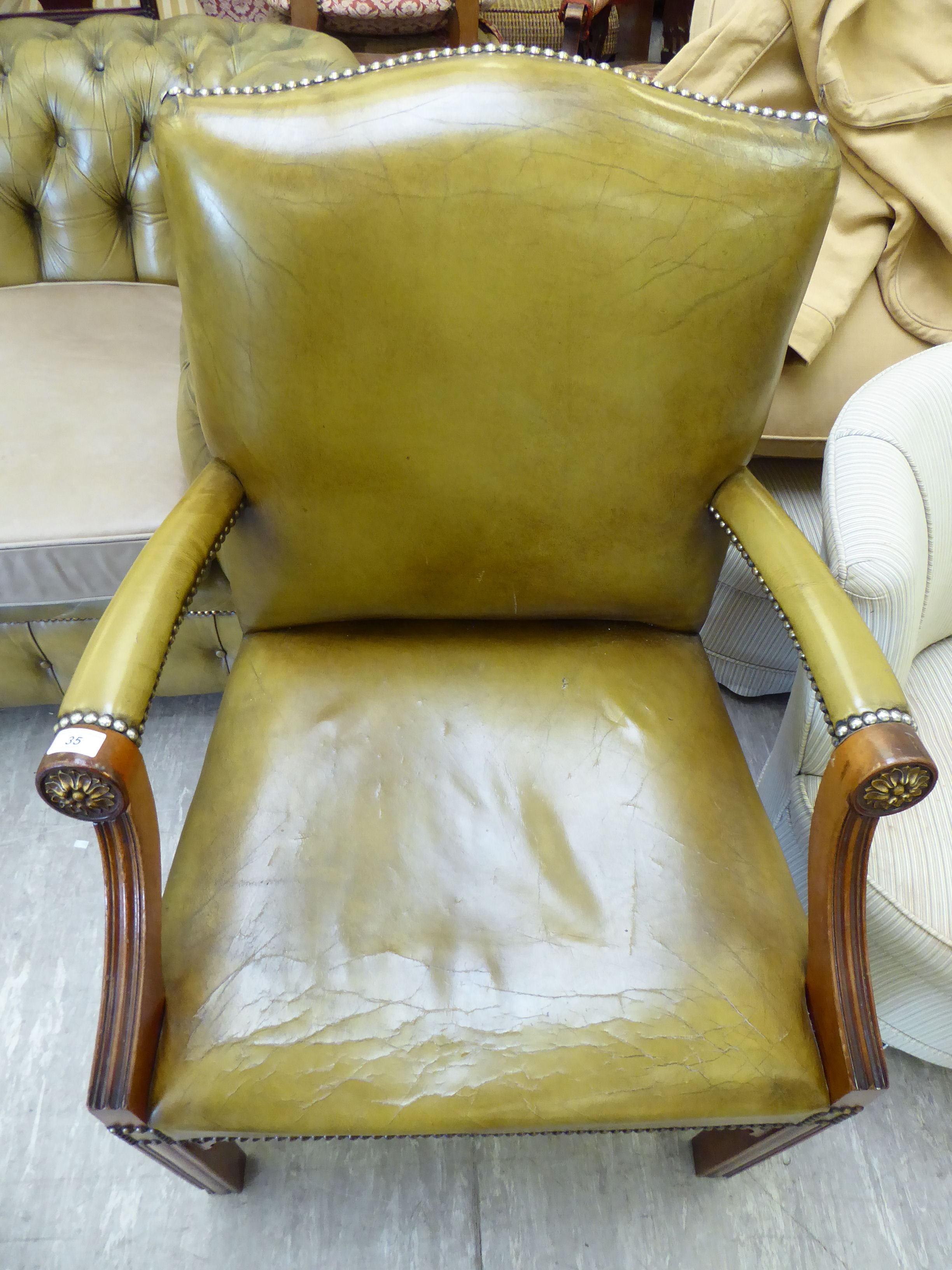 A modern Gainsborough design mahogany finished desk chair, stud upholstered in green hide, - Image 2 of 3