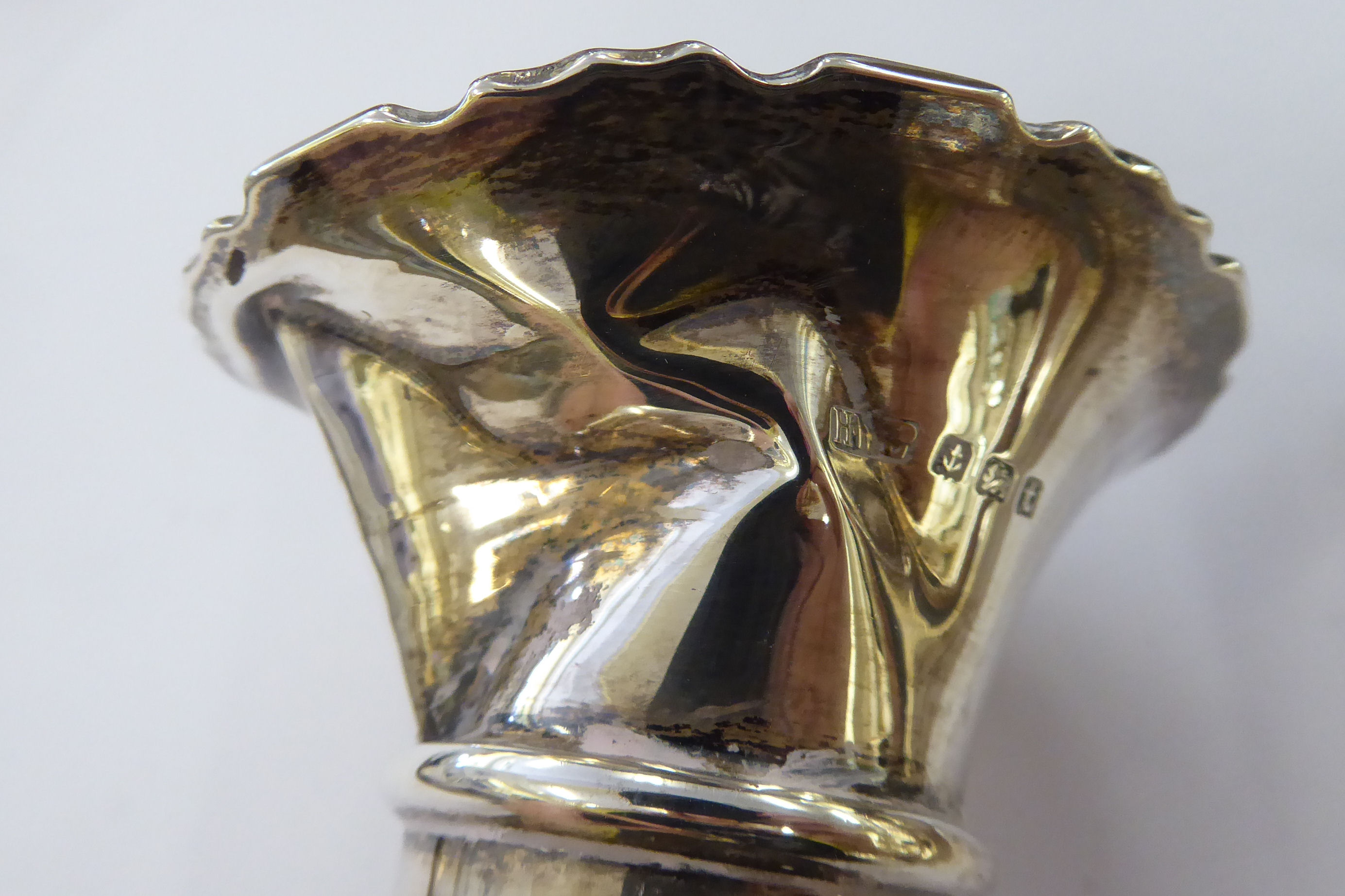 A pair of silver trumpet design specimen vases indistinct Birmingham marks 6''h 11 - Image 3 of 3