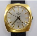 A Zenith Sporto 28800 stainless steel and gilt cased wristwatch with a silver coloured baton dial,