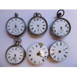Four (slightly incomplete) similar 19thC silver cased pocket watches and two contemporary watch