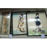 Oriental pictures: to include a Japanese study of a woman wearing a kimono watercolour 16'' x